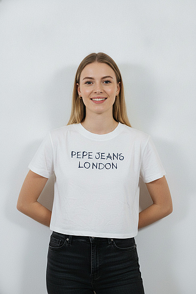 Pepe Jeans Dámské Tričko S Krátkým Rukávem A Potiskem Bílé Vel. L