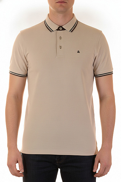 JACK & JONES Pánské Béžové Polo Tričko S Krátkým Rukávem A Výšivkou Velikost M