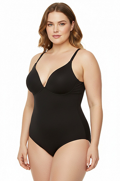 BYE BRA Dámské Body černé Bezešvé Tvarující Velikost EU XXL