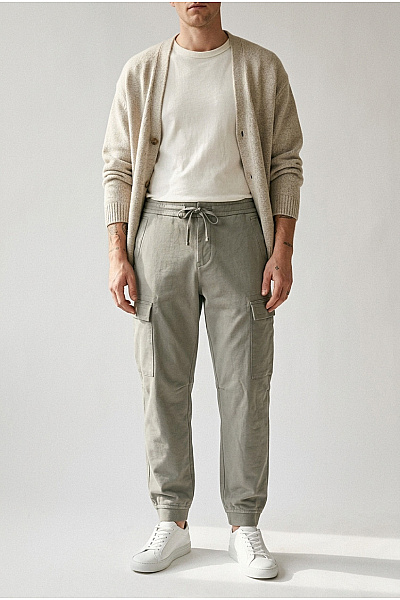 Hugo Boss Pánské Khaki Cargo Tepláky Jogger S Kapsami Na Stehnech Velikost 48