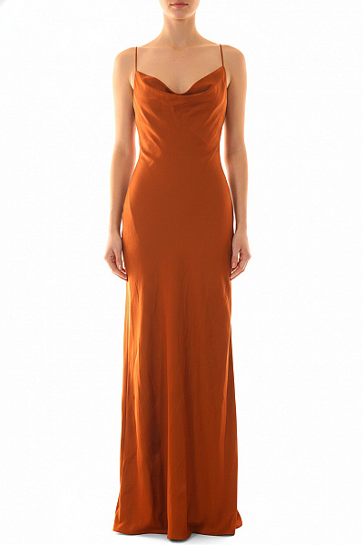 Unique Just Be You Oranžové Dlouhé šaty Na Ramínka Saténové Elegantní Večerní Vel. 36