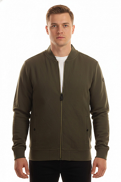 NO EXCESS Pánská Bomber Mikina Na Zip Zelená Bavlněná S Dlouhým Rukávem Vel. XL