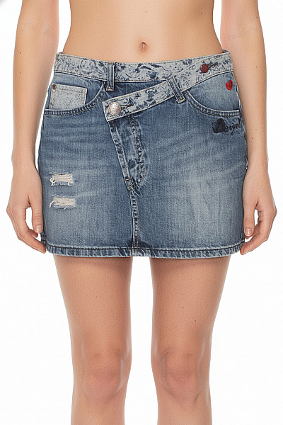 DESIGUAL Dámská Džínová Mini Sukně S Kapsami Asymetrická Velikost EU 34
