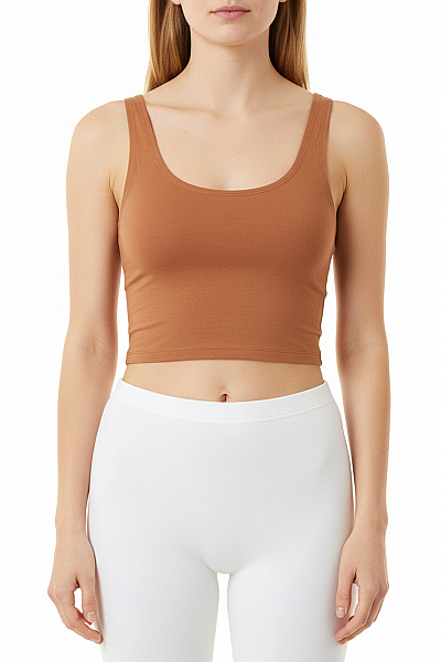 Topshop Dámské Bavlněné Tílko Bez Rukávů Crop Top Hnědé Jednobarevné Basic Vel. 36