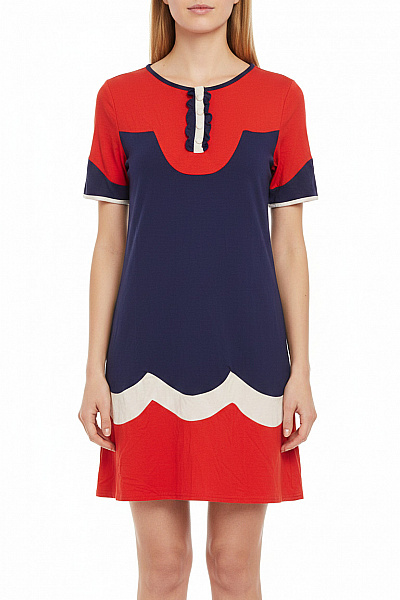 River Island Dámské šaty Retro Krátký Rukáv červené Modré Bílé Velikost 36