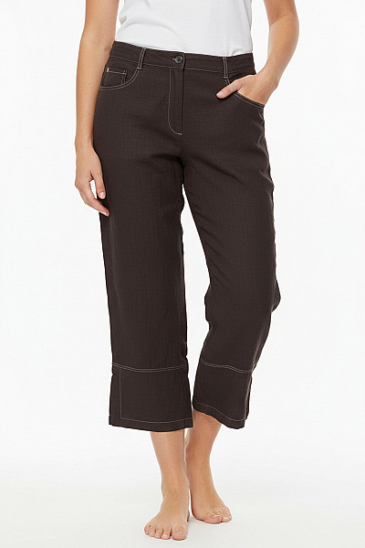 Biba Dámské Hnědé Plátěné Kalhoty Pod Kolena S Rozparkem Volnočasové Velikost 44