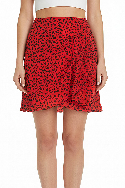 The Kooples Dámská červená Zavinovací Mini Sukně S Leopardím Potiskem Vel. 2