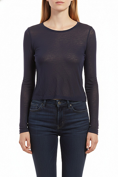ZARA Dámské Tričko S Dlouhým Rukávem Crop Top Modré Velikost L