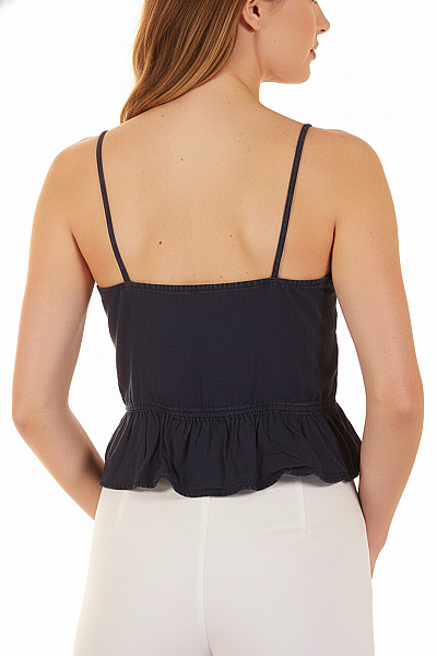 PULL&BEAR Dámské černé Tílko Crop Top Volánové Velikost M