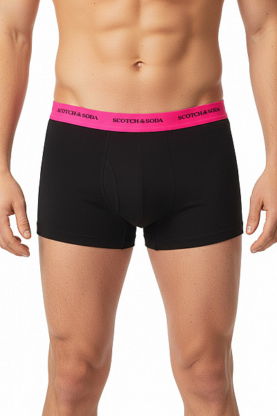 Scotch & Soda Pánské Bavlněné Boxerky černé S Růžovým Pasem Velikost EU M