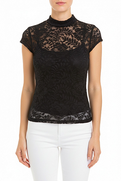 Dámské Tričko Krátký Rukáv Crop Top Květinový Vzor Průhledné černé Velikost XS