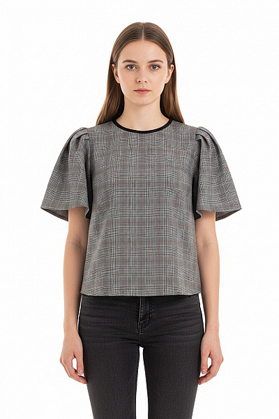 Topshop Dámská Halenka Krátký Rukáv Kostkovaná Volná Vel. 36
