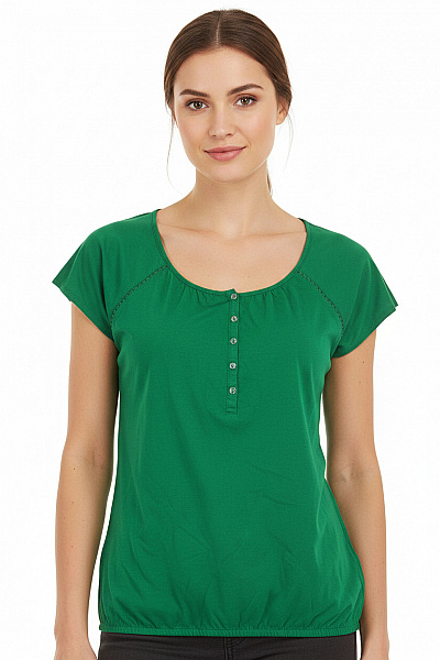 Esprit Zelené Bavlněné Tričko S Krátkým Rukávem A Výšivkou Basic Henley Vel. DE S