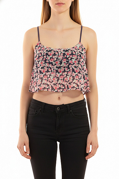 Bershka Dámská Halenka Bez Rukávů Crop Květinová Průsvitná Letní Velikost EU M