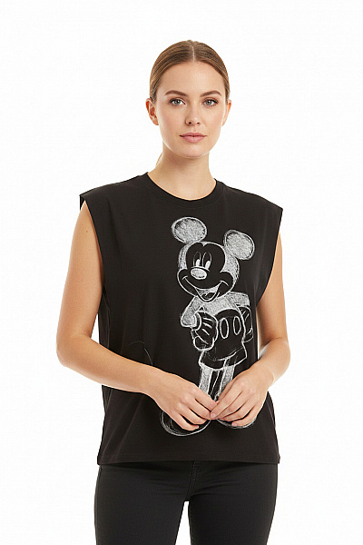 PULL&BEAR Dámské Tričko S Krátkým Rukávem černé S Potiskem Mickey Mouse Bavlna Vel. S
