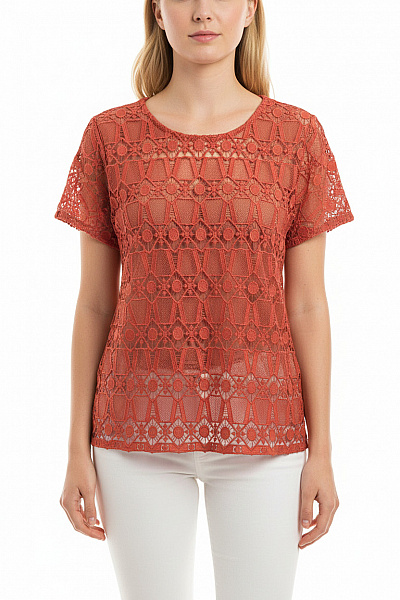 Next Dámská Krajková Halenka S Krátkým Rukávem Oranžová Boho Velikost 44