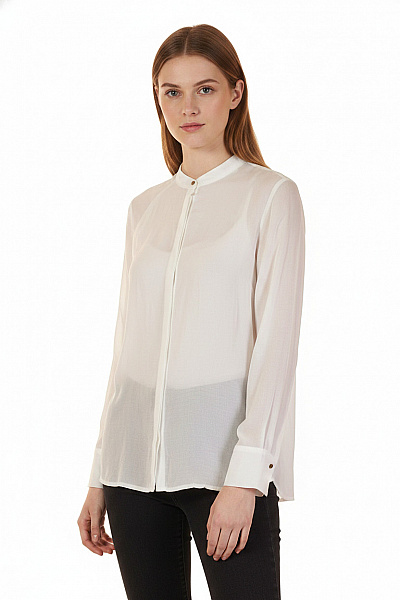 MANGO Dámská Bílá Průhledná Košile S Dlouhým Rukávem Elegantní Velikost S