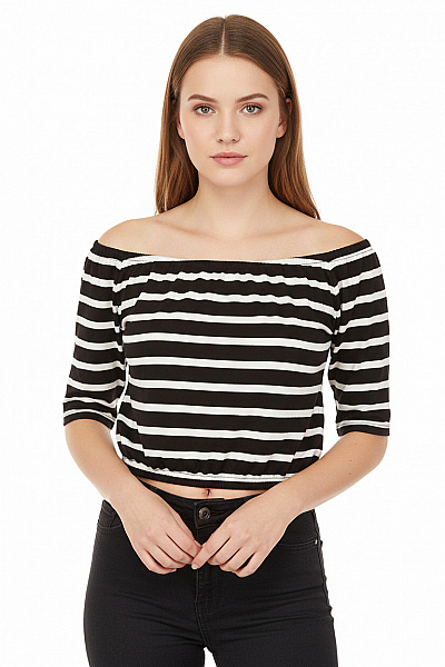 Hollister Dámské Pruhované Tričko S Krátkým Rukávem Crop Top Vel. S