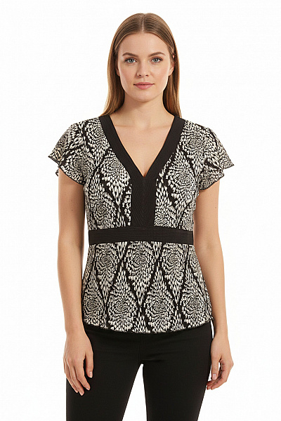 Next Dámská Halenka S Krátkým Rukávem A Potiskem, Elegantní, černobílá Vel. 42