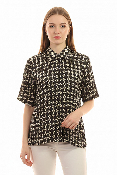 ARKET Dámská Košile S Krátkým Rukávem Vzorovaná černobílá Ležérní Vel. 38