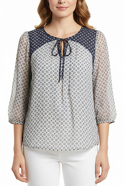 Marks & Spencer Dámská Halenka S Potiskem A Vázačkou Krátký Rukáv Velikost UK 12