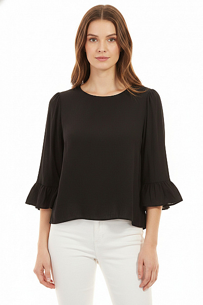 ZARA Dámská Halenka černé Krátký Rukáv Volná S Volánky Velikost M