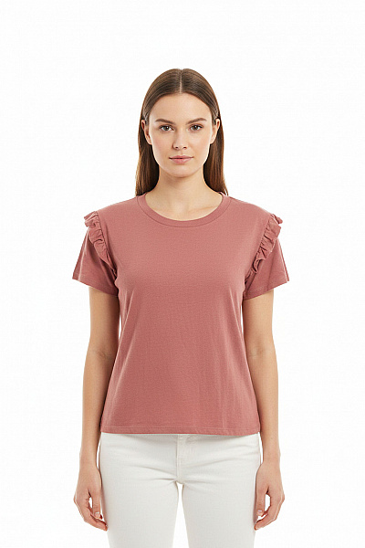Topshop Dámské Tričko S Krátkým Rukávem Růžové Volánové Basic Vel. 40