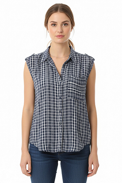 Next Dámská Kostkovaná Košile Bez Rukávů Modrá Vel. 40