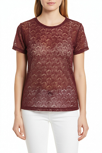 River Island Dámské Tričko S Krátkým Rukávem červené Průhledné Krajkové Vel. 36