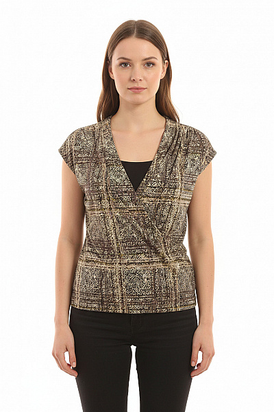 M&Co Dámská Halenka Zavinovací S Krátkým Rukávem Vzorovaná Polyesterová Velikost 12