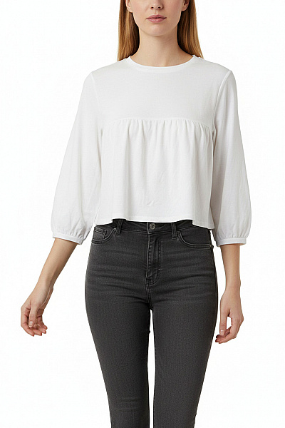 ZARA Dámské Bílé Tričko Crop Top S Kulatým Výstřihem A Balonové Rukávy Velikost S