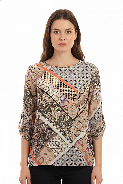 COMMA Dámská Halenka S Dlouhým Rukávem A Potiskem Boho Velikost 40