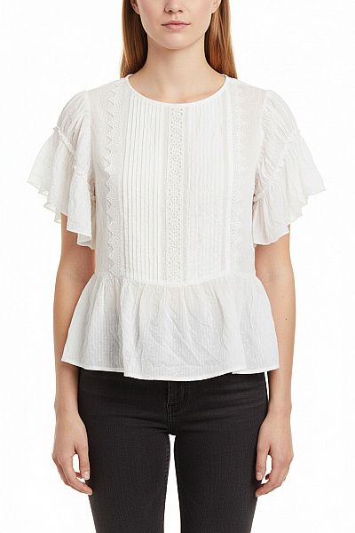 ZARA Dámská Halenka Bílá Krátký Rukáv Krajková Volná Letní Boho Velikost M