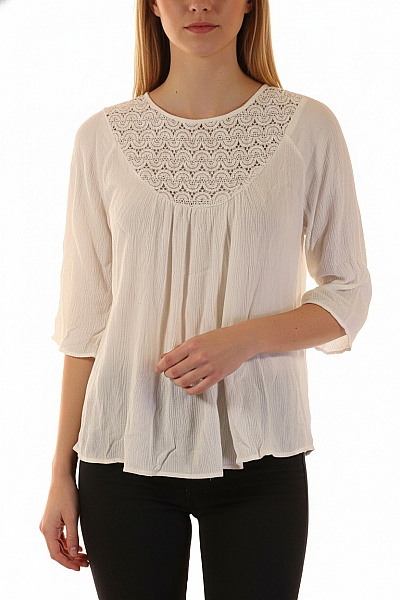 MANGO Dámská Halenka Bílá Krajková S 3/4 Rukávem Boho Velikost XS