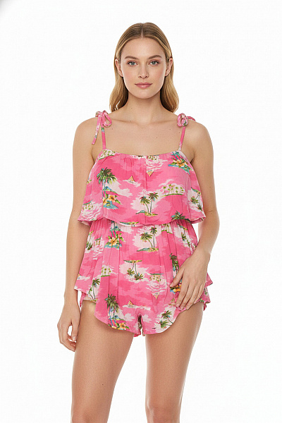 Hollister Růžová Halenka Bez Rukávů S Potiskem Palem A Lodí Letní Boho Vel. M