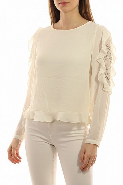 ZARA Dámská Halenka S Dlouhým Rukávem A Volánky Elegantní Bílá Vel. M