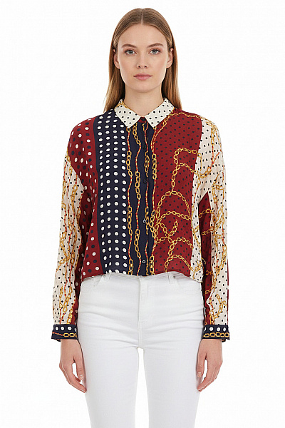 ZARA Dámská Košile S Dlouhým Rukávem Vzorovaná Retro Elegantní Velikost XS