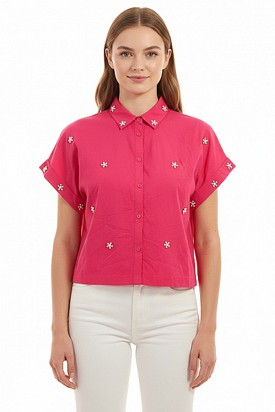 ZARA Růžová Košile Crop Květinová Krátká Ležérní Letní Velikost EU S