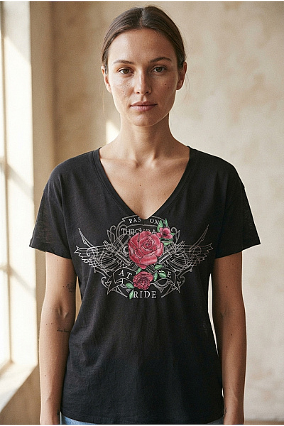 Bershka Dámské Tričko S Krátkým Rukávem A Potiskem Růží Velikost XS