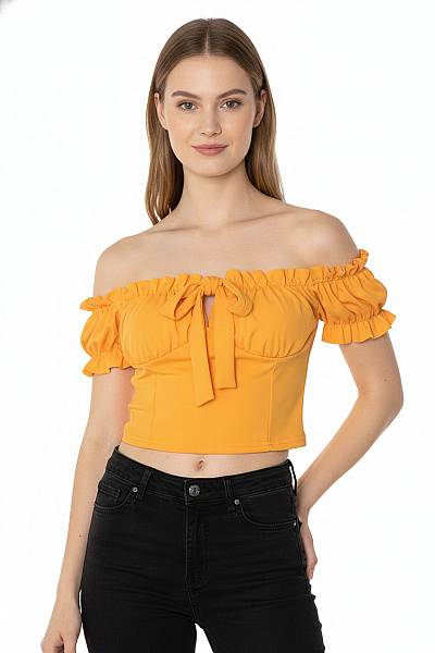 Missguided Dámská Halenka S Krátkým Rukávem A Volánky Oranžová Vel. 34