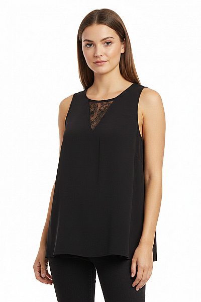 ZIZZI Dámská Halenka Bez Rukávů černá Krajková S Výstřihem Do V Elegantní Vel. M