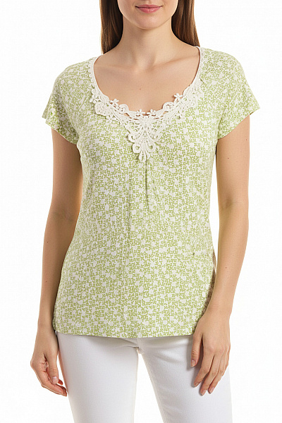 Marks & Spencer Dámské Tričko S Krátkým Rukávem A Květinovým Vzorem Zelené Velikost UK 12