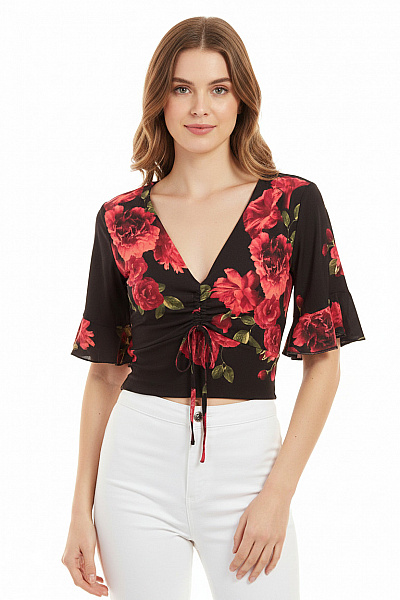 New Look Dámská Halenka Crop S Krátkým Rukávem A Potiskem Květinová Velikost 38
