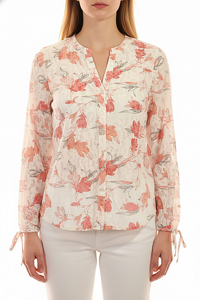 CLASSIC Dámská Bavlněná Košile S Dlouhým Rukávem Květinová S Potiskem Na Zavazování Ležérní Vel. 42