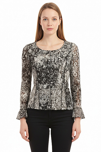 Marks & Spencer Dámská Košile S Dlouhým Rukávem Vzorovaná Elegantní Průhledná Velikost 10