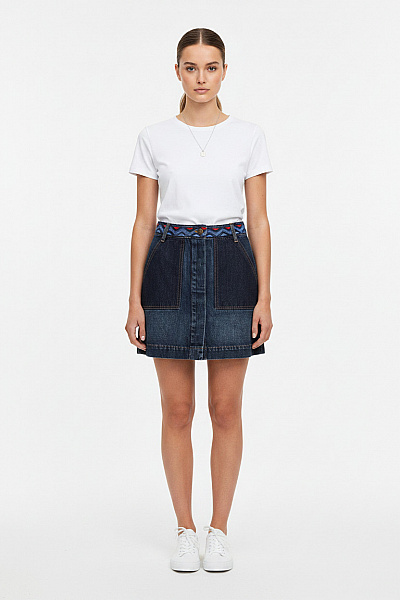 TOMMY HILFIGER Dámská Džínová Sukně Mini S Kapsami Vzorovaná Modrá Vel. 2