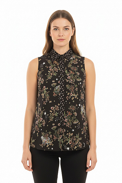 Next Dámská Košile Bez Rukávů černá Květinová S Potiskem Letní Velikost 40