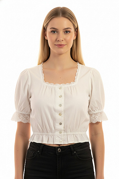 Spieth&Wensky Bílá Halenka S Krátkým Rukávem A Výstřihem Crop Vintage Vel. 42