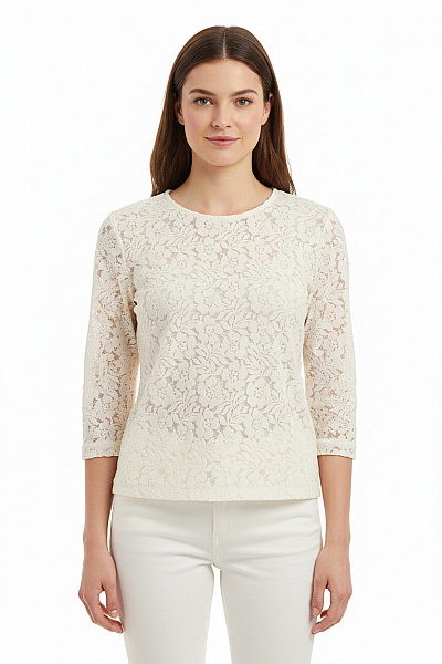 MANGO Bílá Krajková Halenka S 3/4 Rukávem Květinová Vel. M