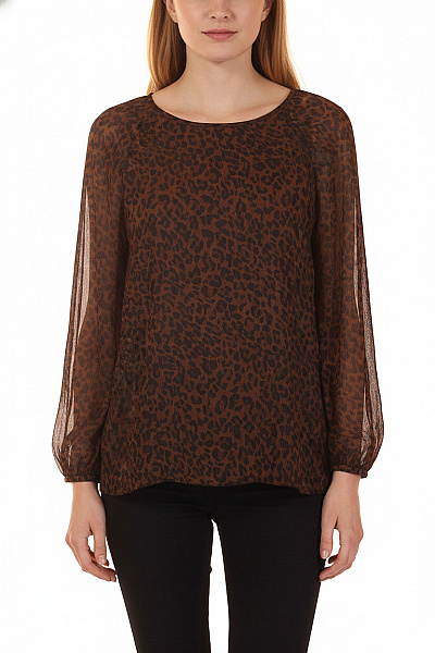 ZARA Hnědá Halenka S Dlouhým Rukávem A Leopardím Vzorem Vel. S